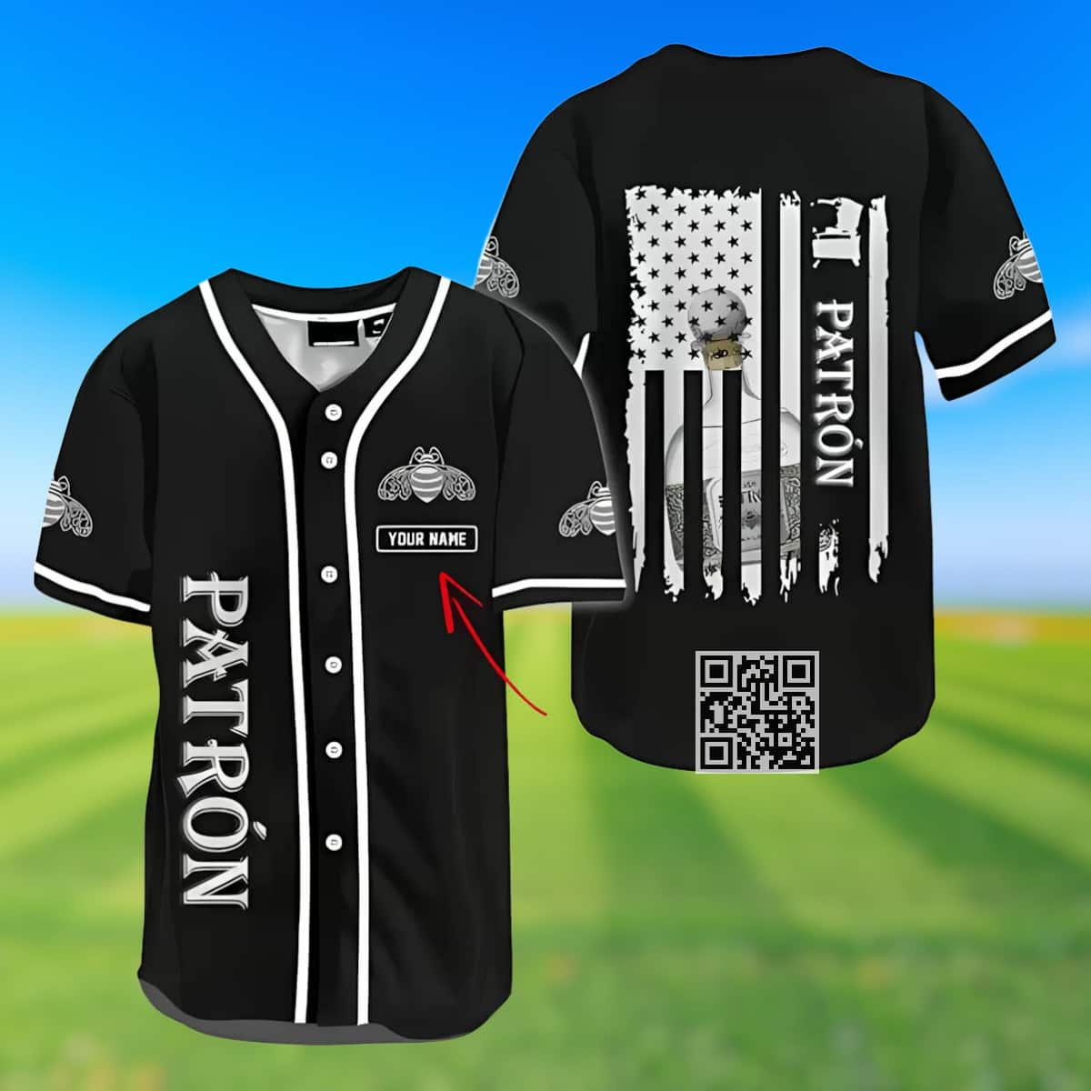 Patron Whiskey Baseball Jersey US Flag Custom Name