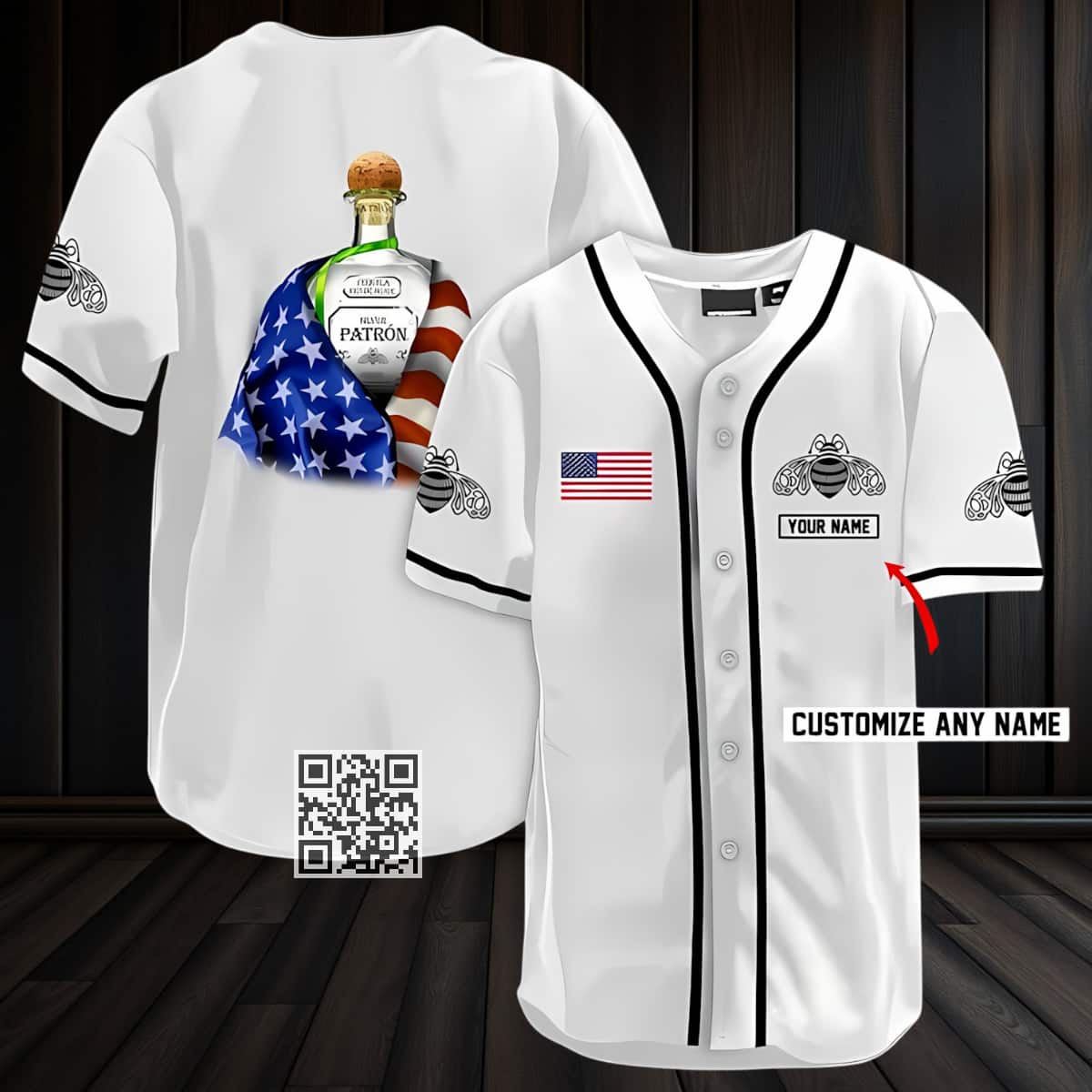 Vintage Patron Baseball Jersey US Flag Customize Name Vintage Patron Baseball Jersey US Flag Customize Name