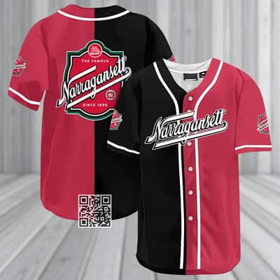 Black And Maroon Split Narragansett Baseball Jersey Gift For Beer Lovers Black And Maroon Split Narragansett Baseball Jersey Gift For Beer Lovers