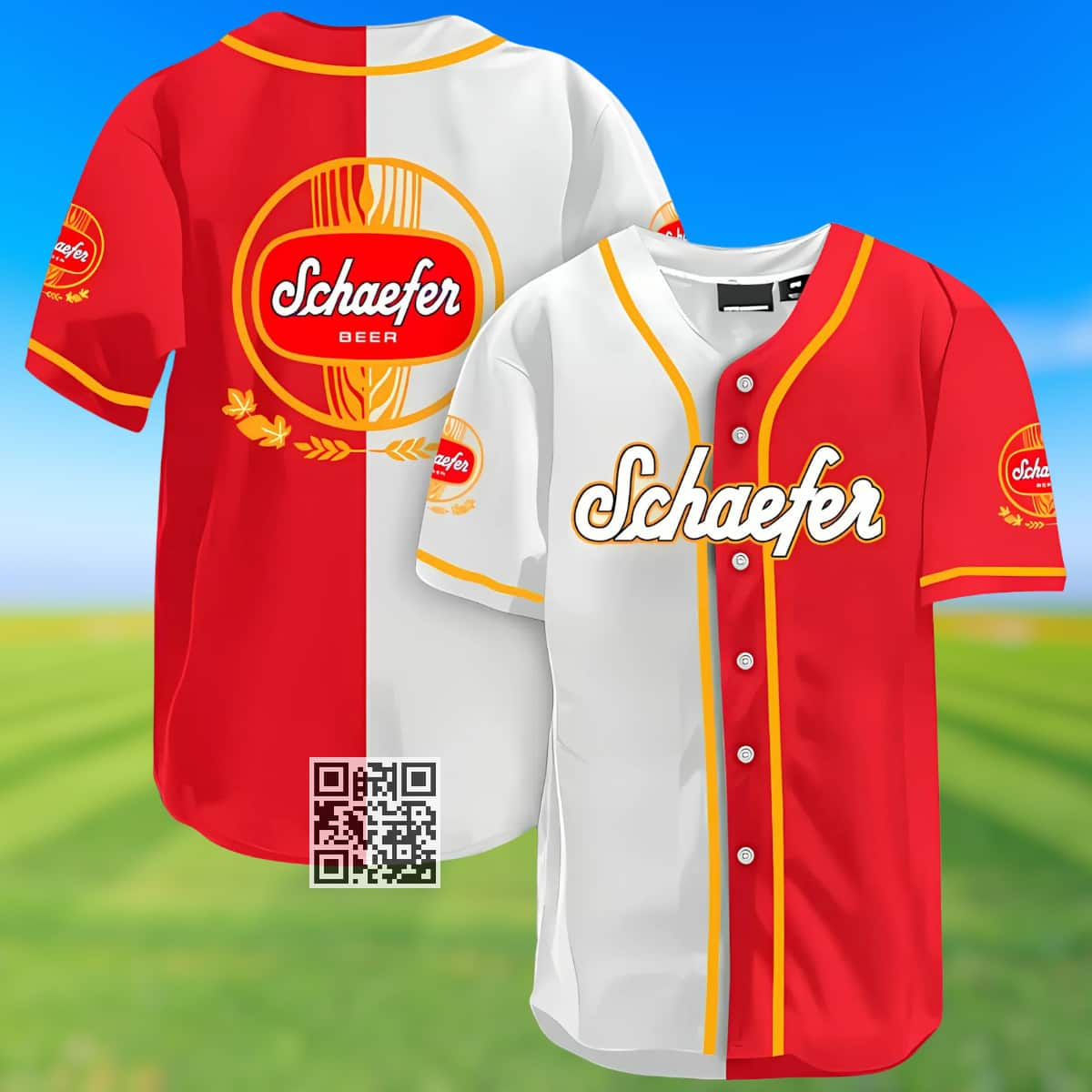 White And Red Split Schaefer Baseball Jersey Beer Lovers Gift