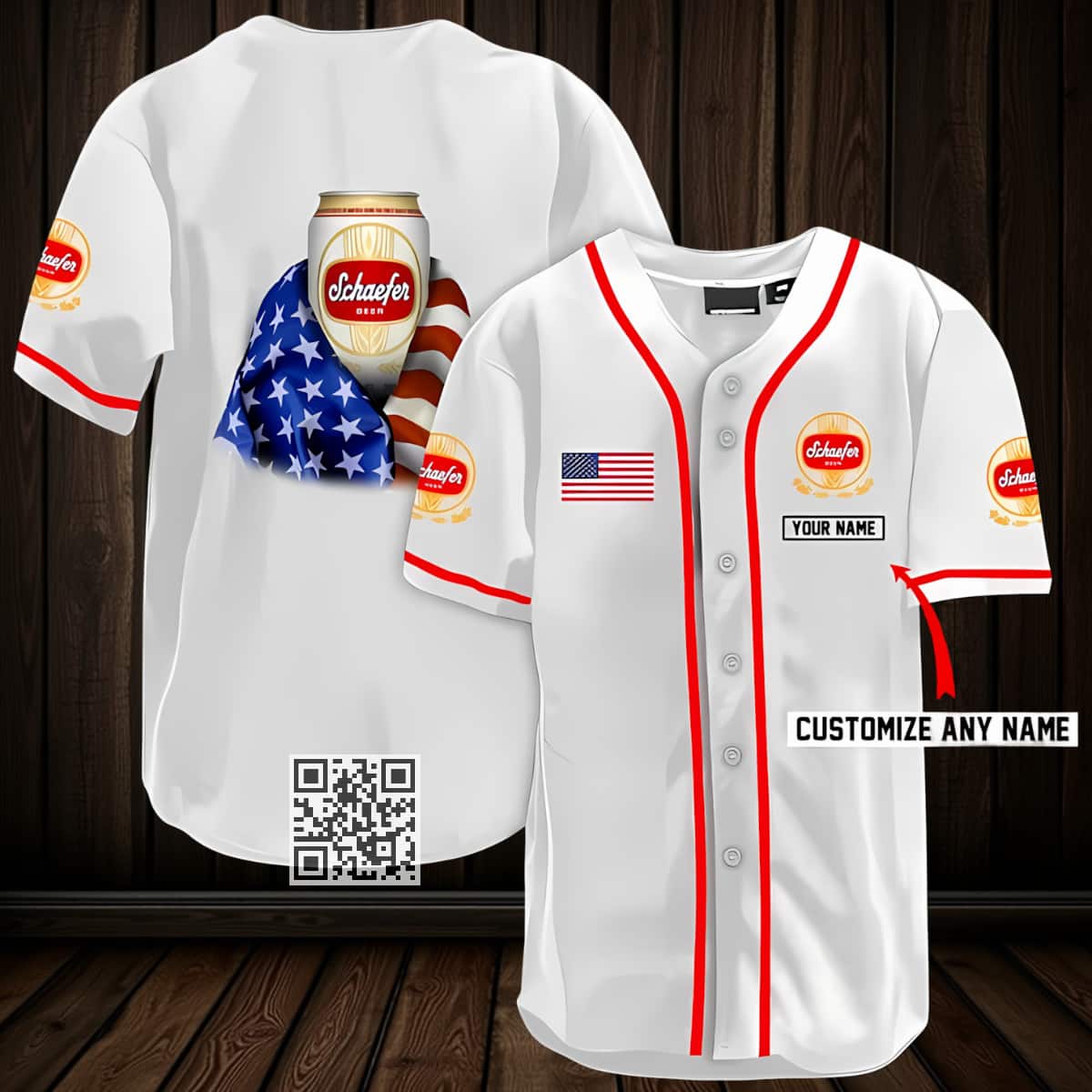 Vintage Schaefer Beer Baseball Jersey USA Flag Custom Name Gift For Him Vintage Schaefer Beer Baseball Jersey USA Flag Custom Name Gift For Him