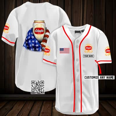 Vintage Schaefer Beer Baseball Jersey USA Flag Custom Name Gift For Him Vintage Schaefer Beer Baseball Jersey USA Flag Custom Name Gift For Him