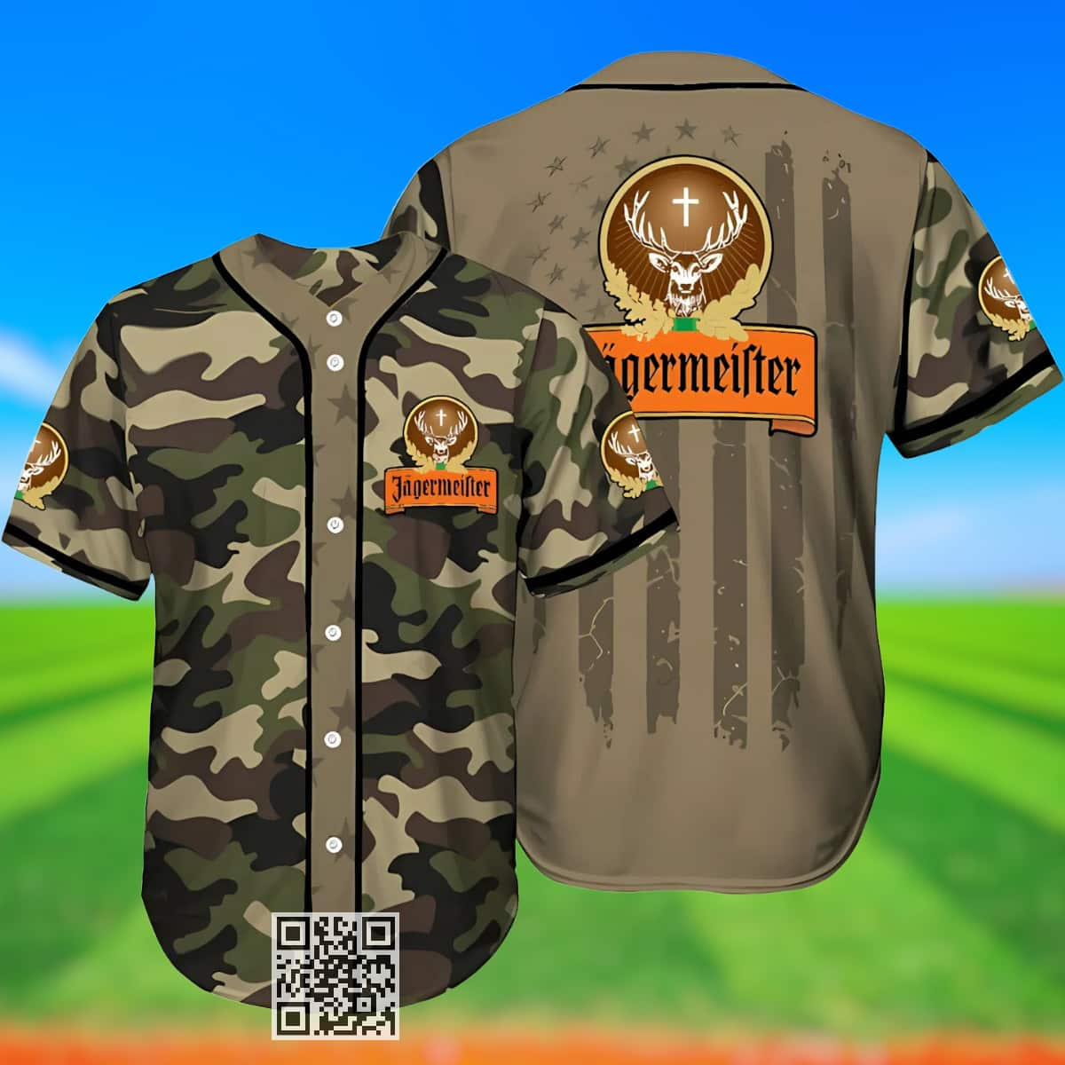 Jagermeister Whiskey Baseball Jersey Green Brown Camouflage