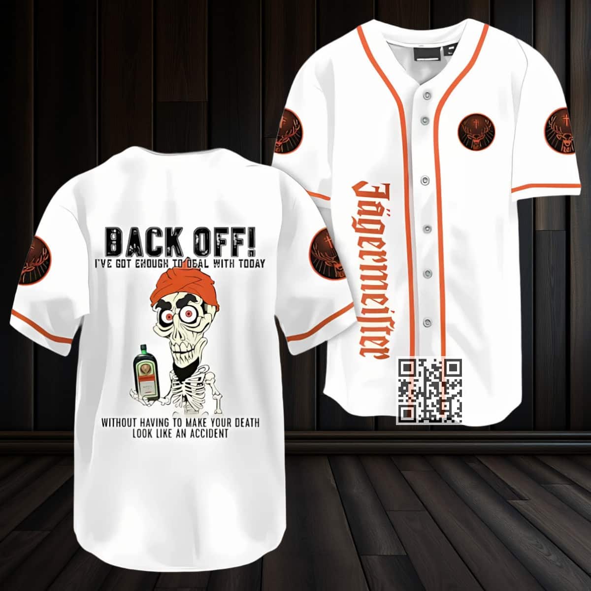 Achmed Back Off With Jagermeister Whiskey Baseball Jersey Achmed Back Off With Jagermeister Whiskey Baseball Jersey