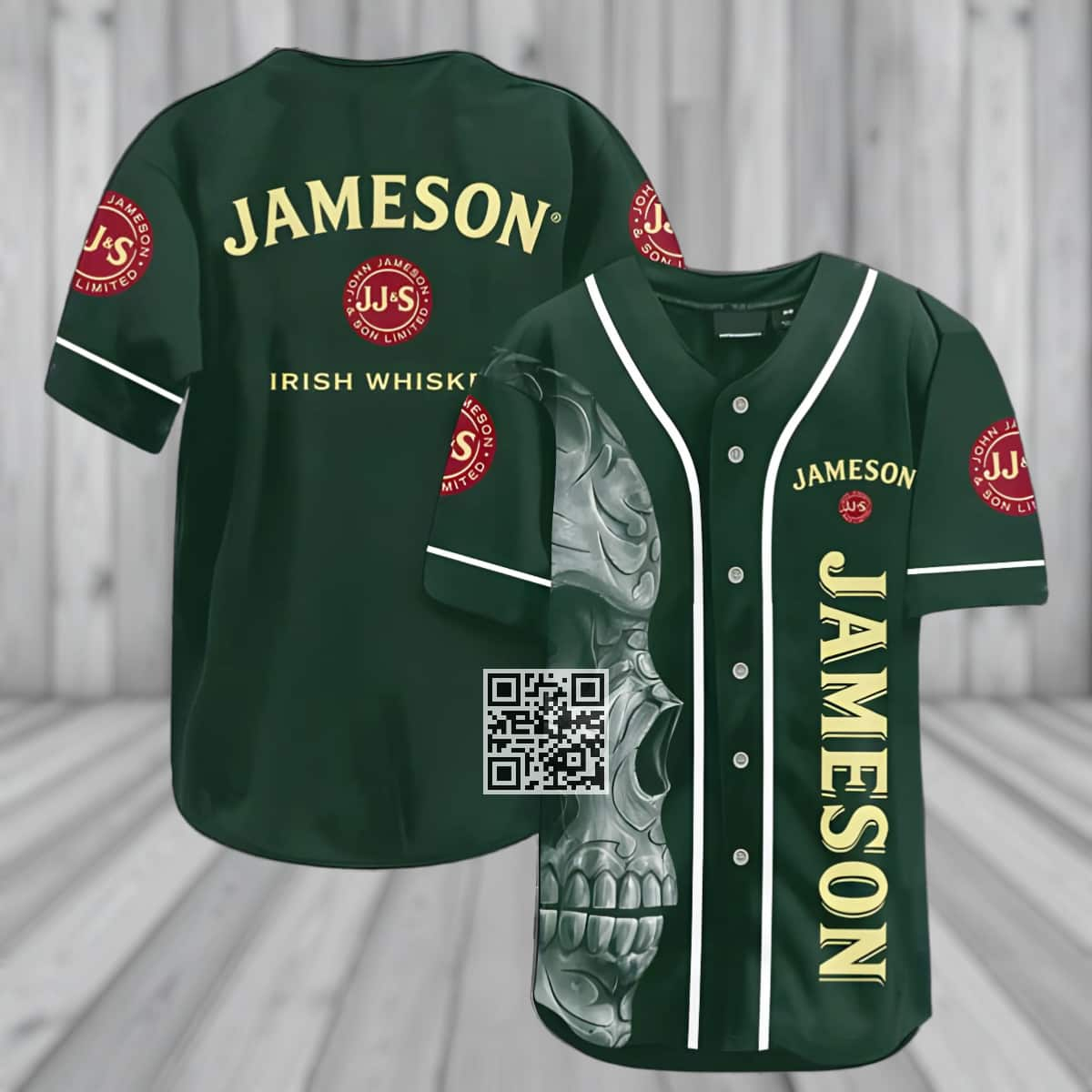 White Skull With Jameson Irish Whiskey Baseball Jersey Sports Gift For Dad