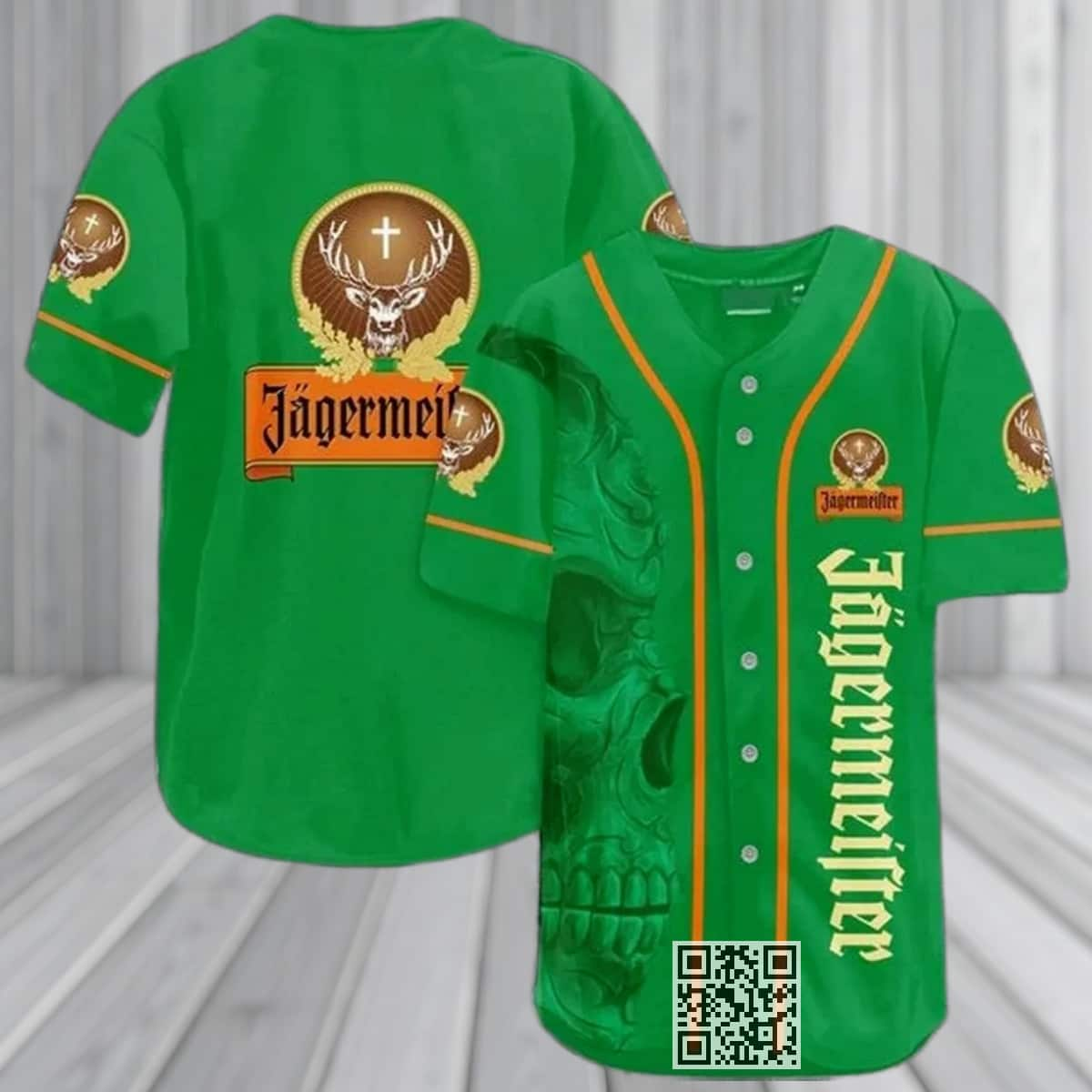 Vintage Green Skull Jagermeister Whiskey Baseball Jersey