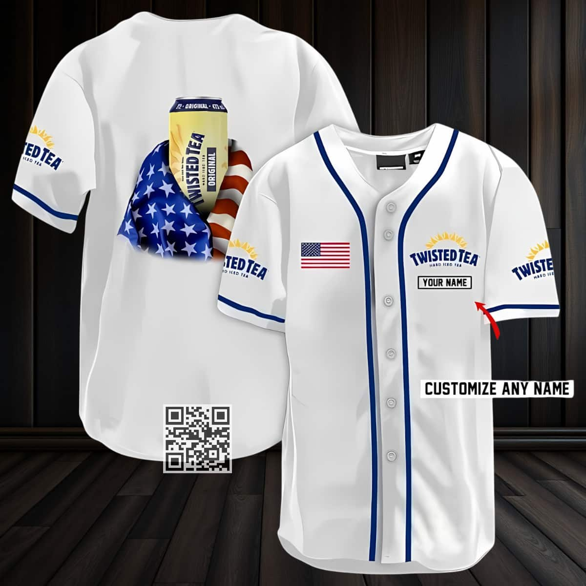 Vintage US Flag Twisted Tea Customize Name Baseball Jersey