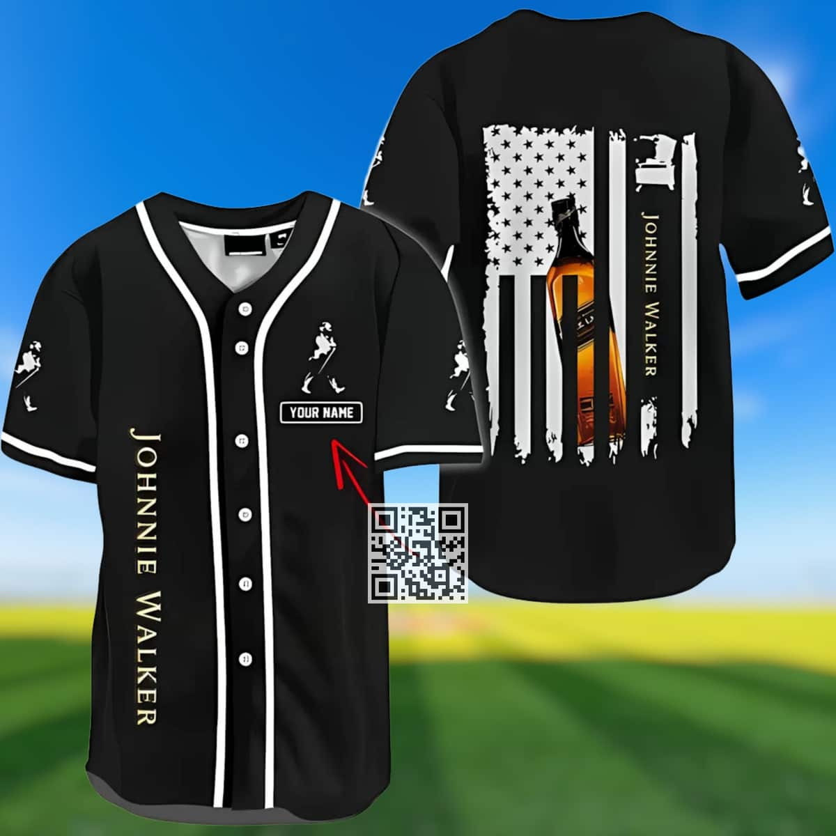 Johnnie Walker Baseball Jersey US Flag Custom Name Whisky Lovers Gift