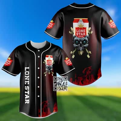 Lone Star Beer Skull Baseball Jersey Fire Pattern Gift For Best Friend Lone Star Beer Skull Baseball Jersey Fire Pattern Gift For Best Friend