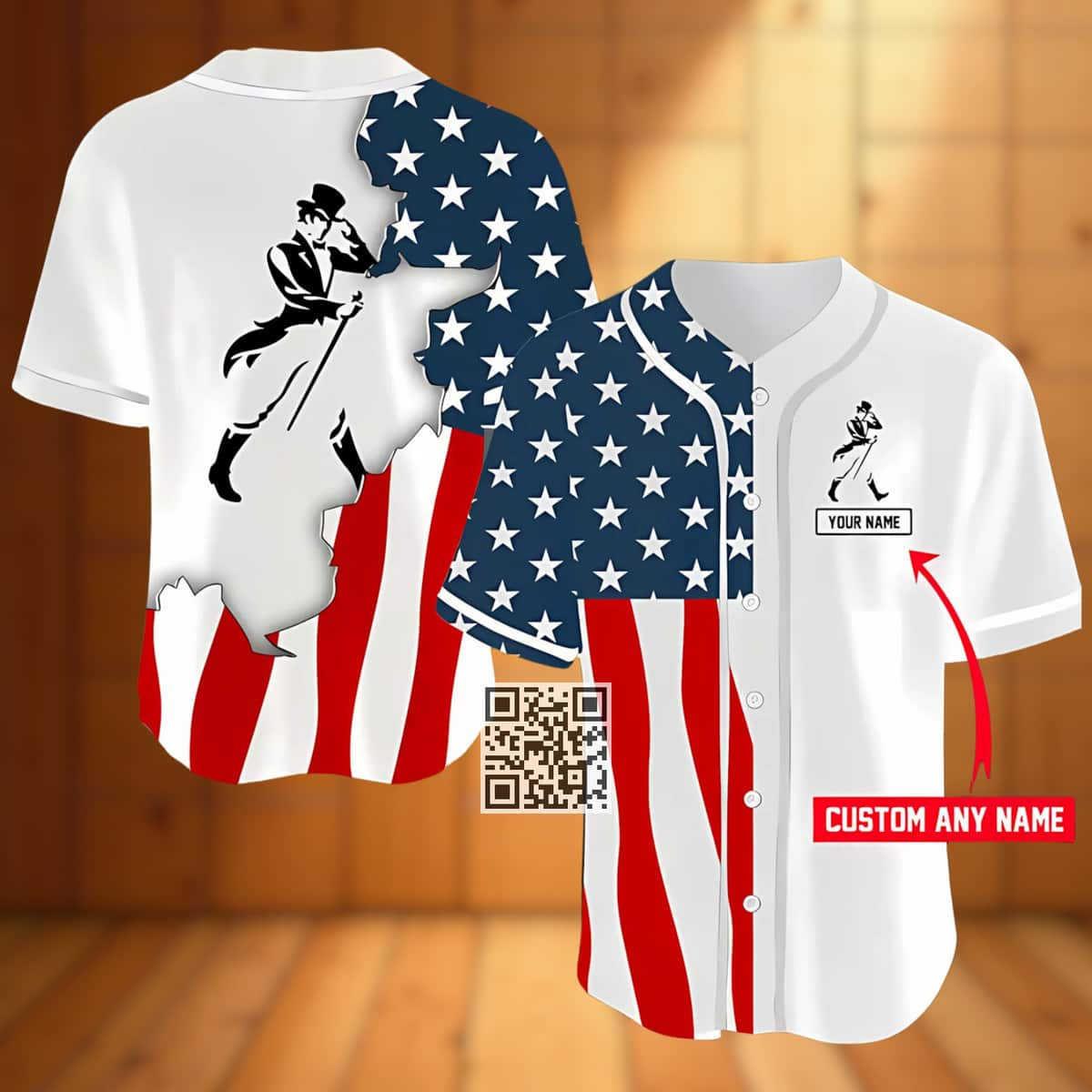 US Flag Johnnie Walker Baseball Jersey Gift For Whisky Lovers Custom Name