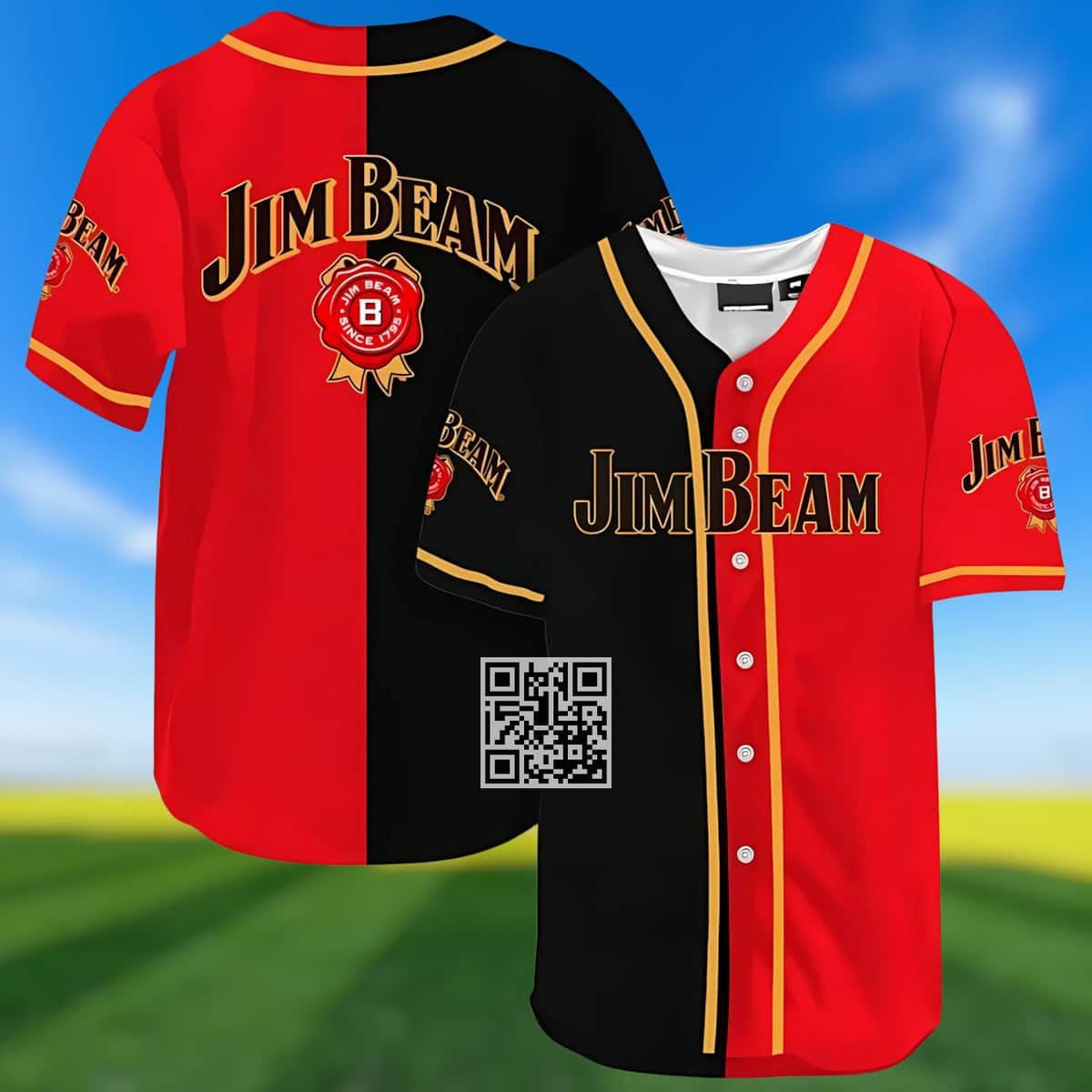 Black And Red Split Jim Beam Baseball Jersey Gift For Whiskey Drinkers