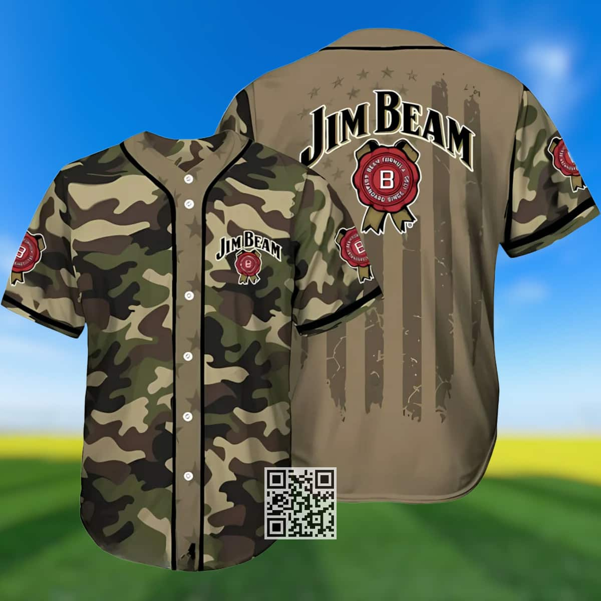 Camouflage Green Brown Jim Beam Baseball Jersey Gift For Whiskey Lovers