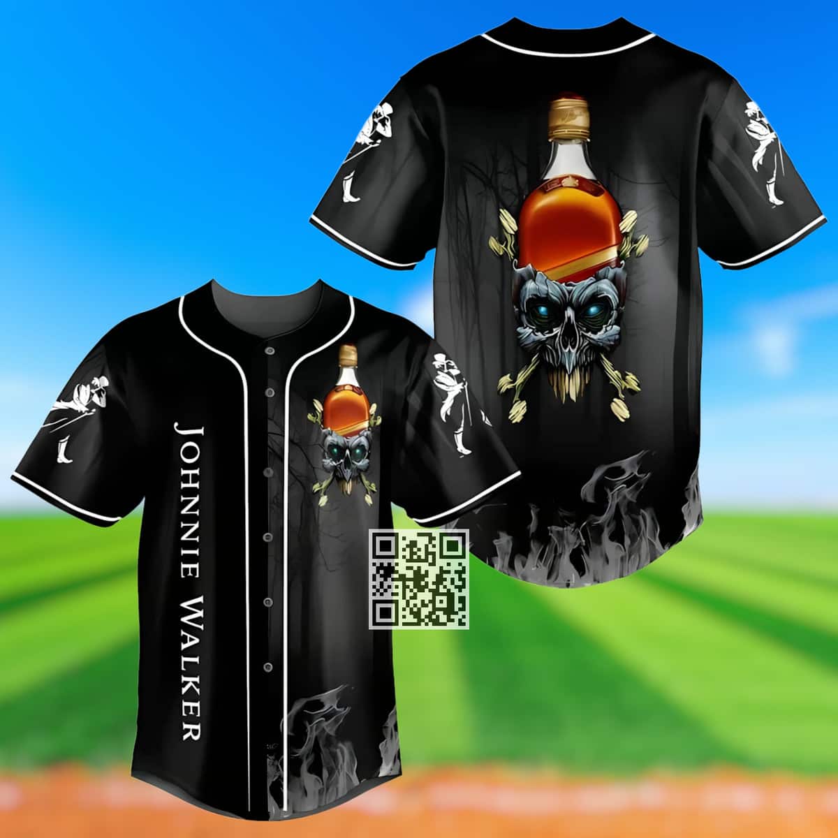 Skull With Johnnie Walker Baseball Jersey Gift For Whisky Lovers Skull With Johnnie Walker Baseball Jersey Gift For Whisky Lovers