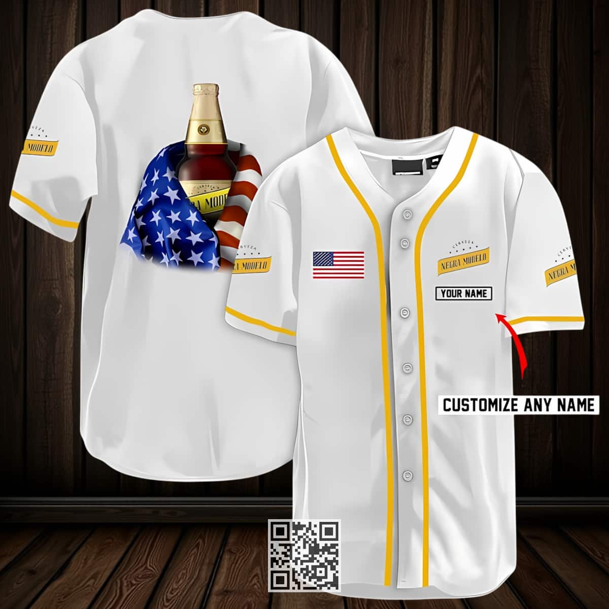 Vintage Negra Modelo Baseball Jersey US Flag Custom Name Vintage Negra Modelo Baseball Jersey US Flag Custom Name