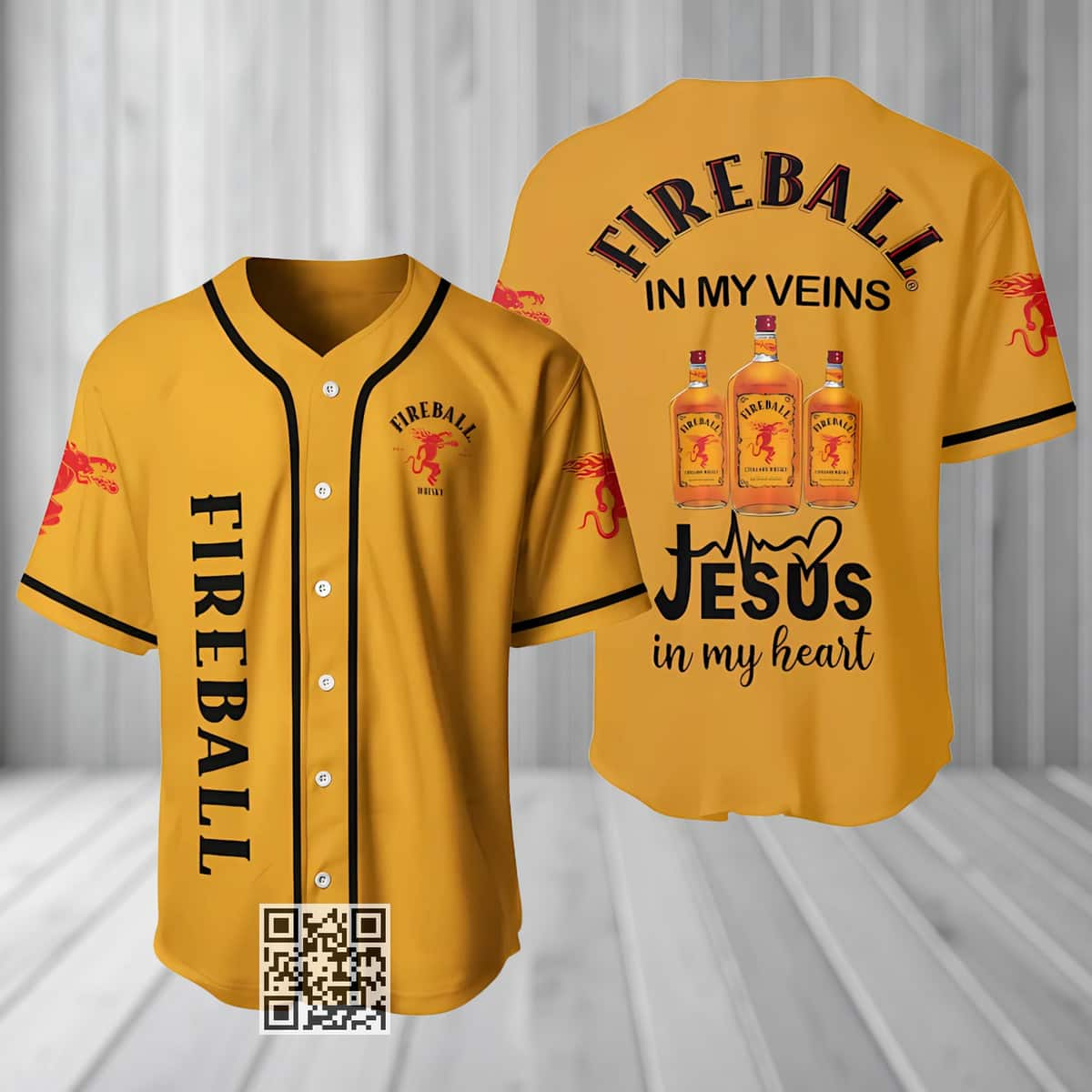 Fireball In My Veins Baseball Jersey Jesus In My Heart Gift For Whisky Lovers