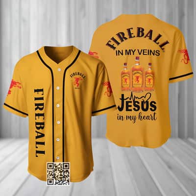 Fireball In My Veins Baseball Jersey Jesus In My Heart Gift For Whisky Lovers