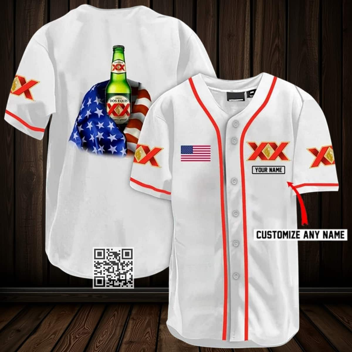 Vintage Dos Equis Beer Baseball Jersey US Flag Custom Name