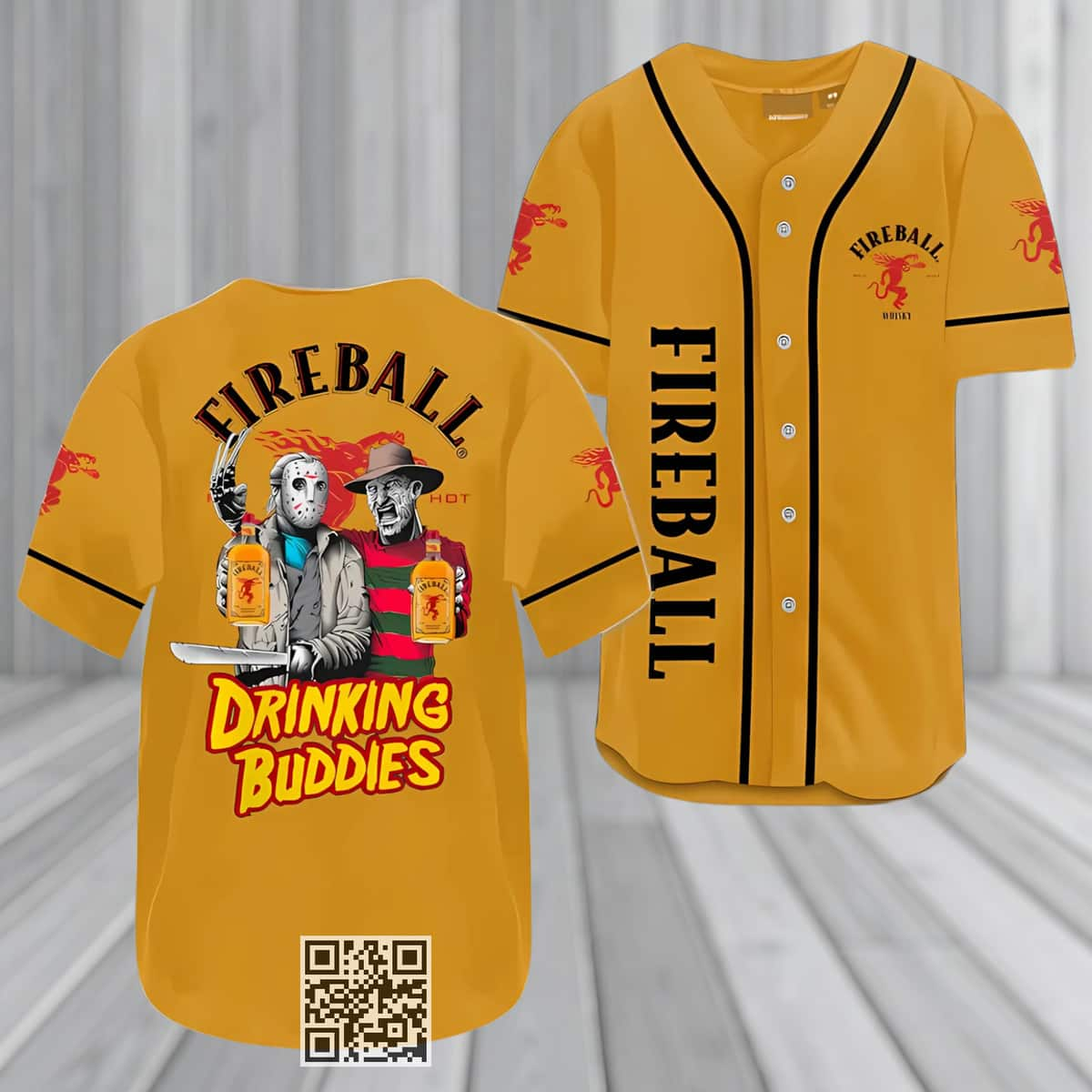 Drinking Buddies Fireball Whisky Baseball Jersey Jason Voorhees And Freddy Krueger