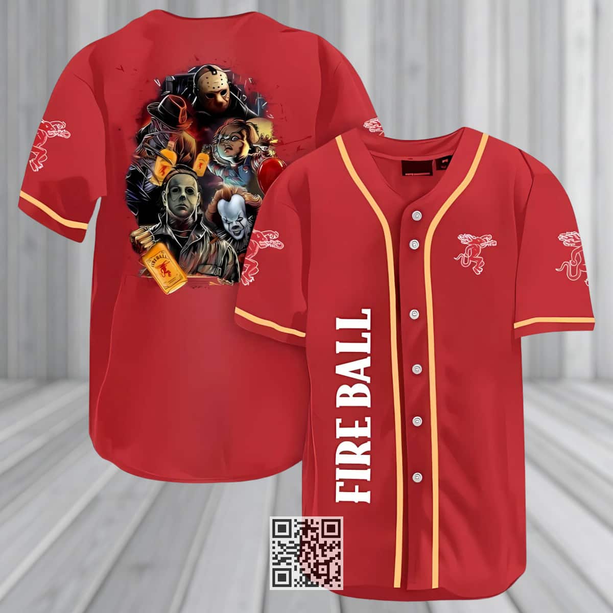 Michael Myers It Jason Voorhees Freddy Krueger Chucky Fireball Whisky Baseball Jersey Michael Myers It Jason Voorhees Freddy Krueger Chucky Fireball Whisky Baseball Jersey
