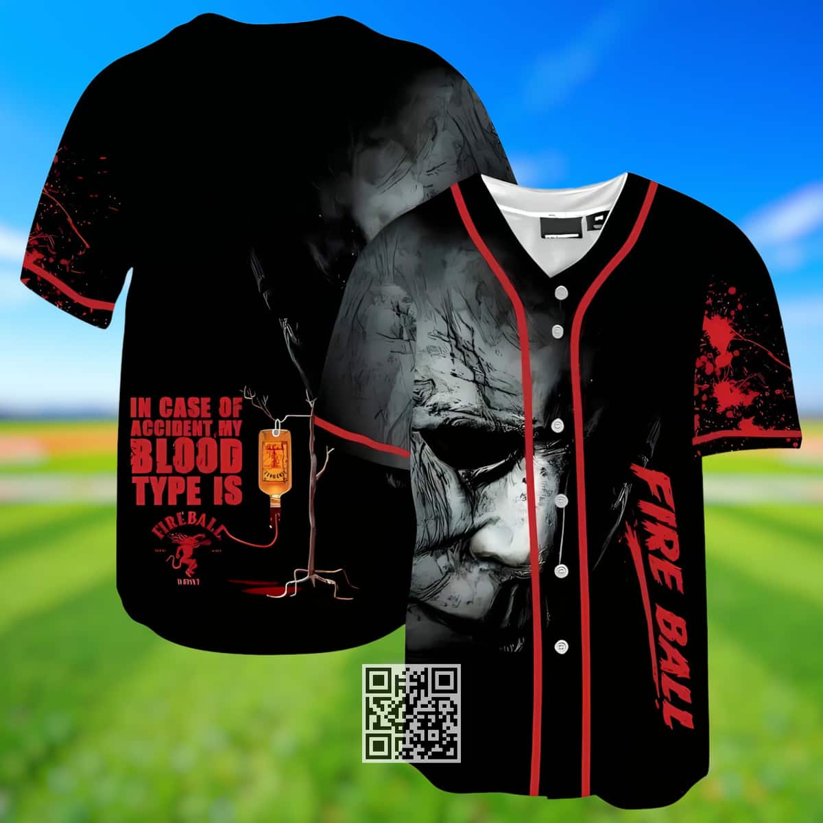 Michael Myers In Case Of Accident My Blood Type Is Fireball Baseball Jersey Michael Myers In Case Of Accident My Blood Type Is Fireball Baseball Jersey