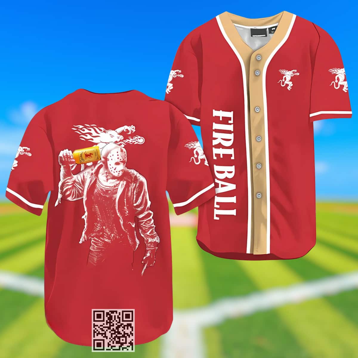 Red Fireball Whisky Baseball Jersey Jason Voorhees Friday The 13th Red Fireball Whisky Baseball Jersey Jason Voorhees Friday The 13th