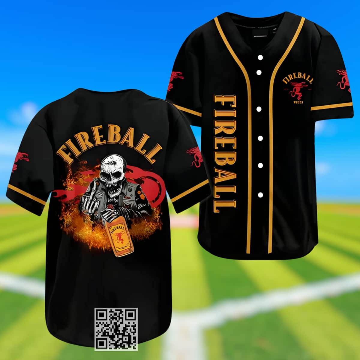 Skull With Fireball Baseball Jersey Gift For Whisky Lovers