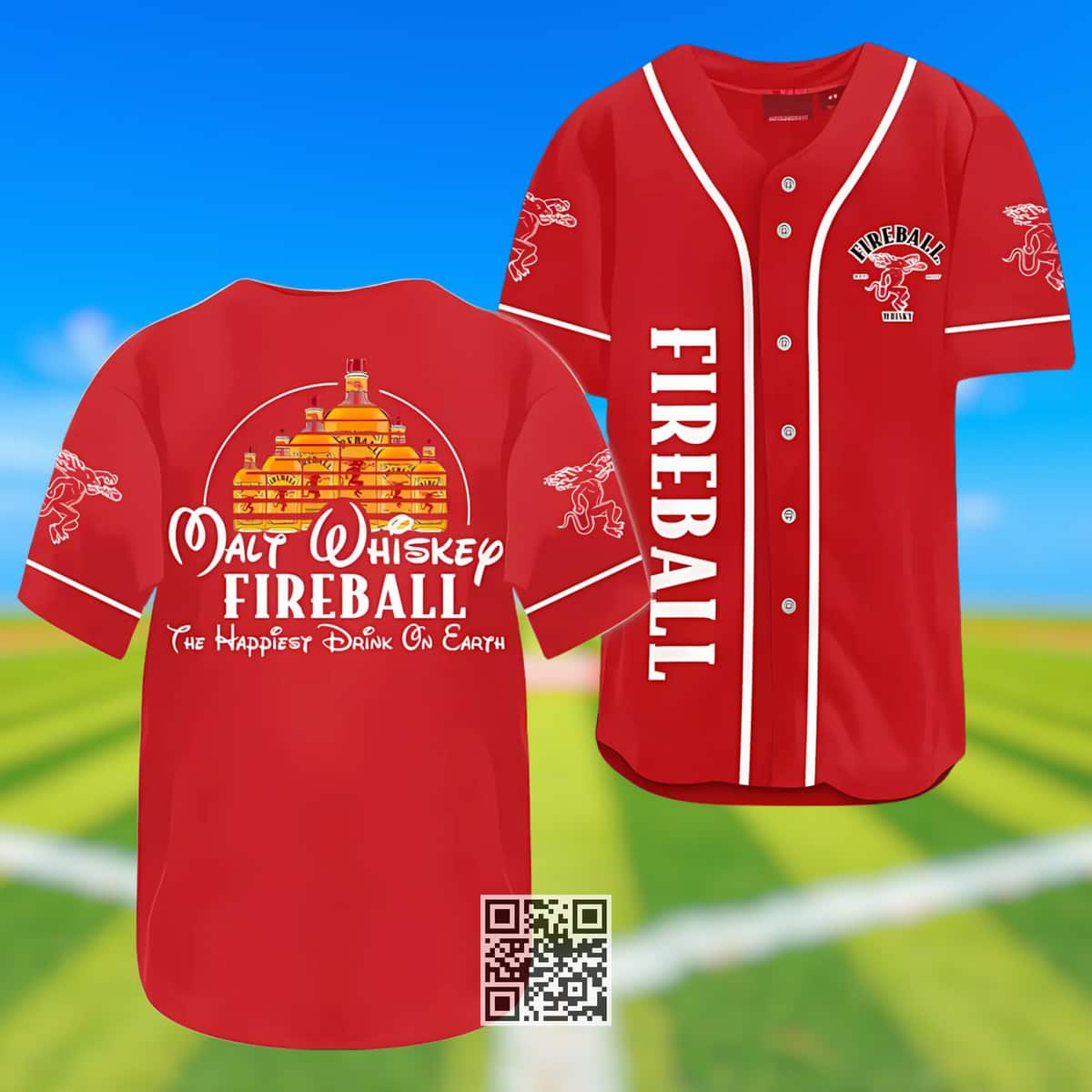 Fireball Baseball Jersey Malt Whiskey The Happiest Drink On Earth