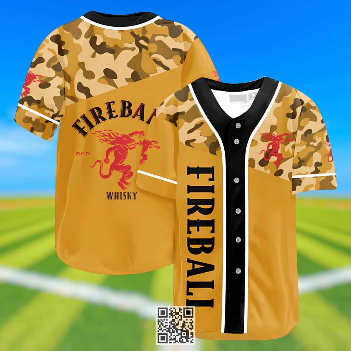 Classic Camouflage Fireball Baseball Jersey Gift For Whisky Lovers