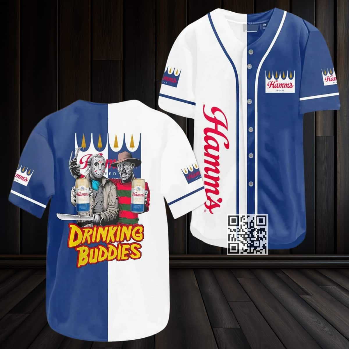 Drinking Buddies Hamm’s Beer Baseball Jersey Jason Voorhees Freddy Krueger