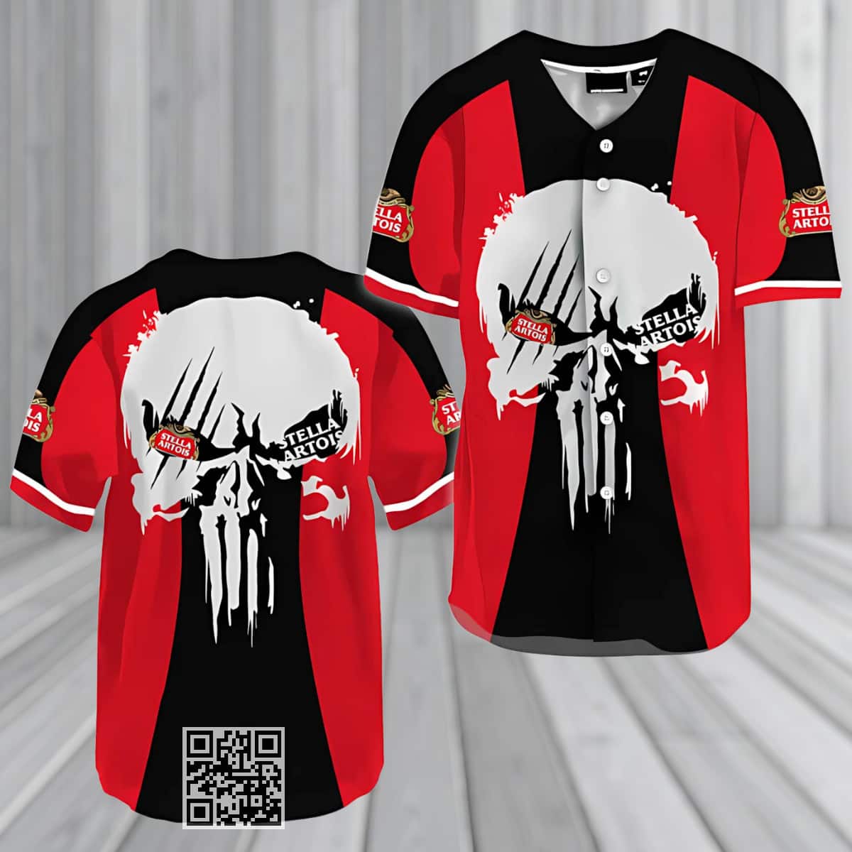 Ghost Head White Skull With Stella Artois Beer Baseball Jersey Ghost Head White Skull With Stella Artois Beer Baseball Jersey