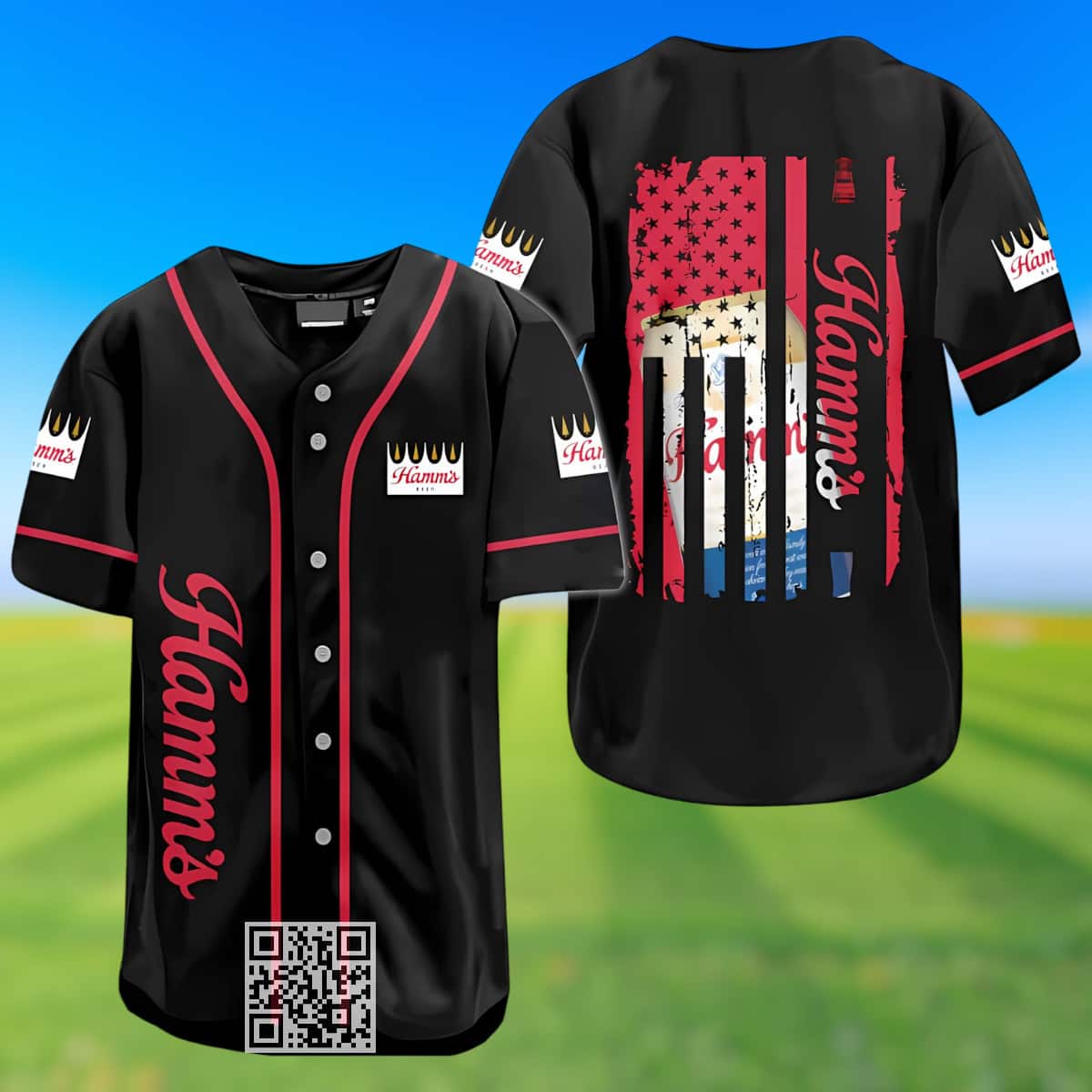 Black Hamm’s Beer Flag Baseball Jersey Gift For Sporty Boyfriend Black Hamm’s Beer Flag Baseball Jersey Gift For Sporty Boyfriend