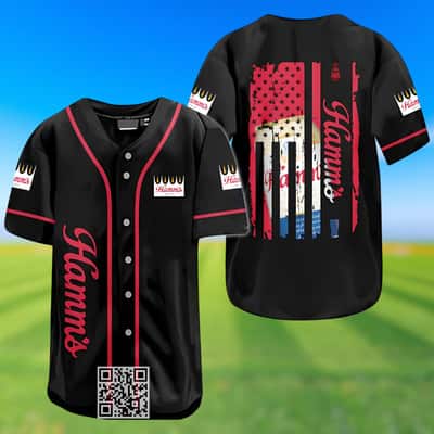 Black Hamm’s Beer Flag Baseball Jersey Gift For Sporty Boyfriend Black Hamm’s Beer Flag Baseball Jersey Gift For Sporty Boyfriend