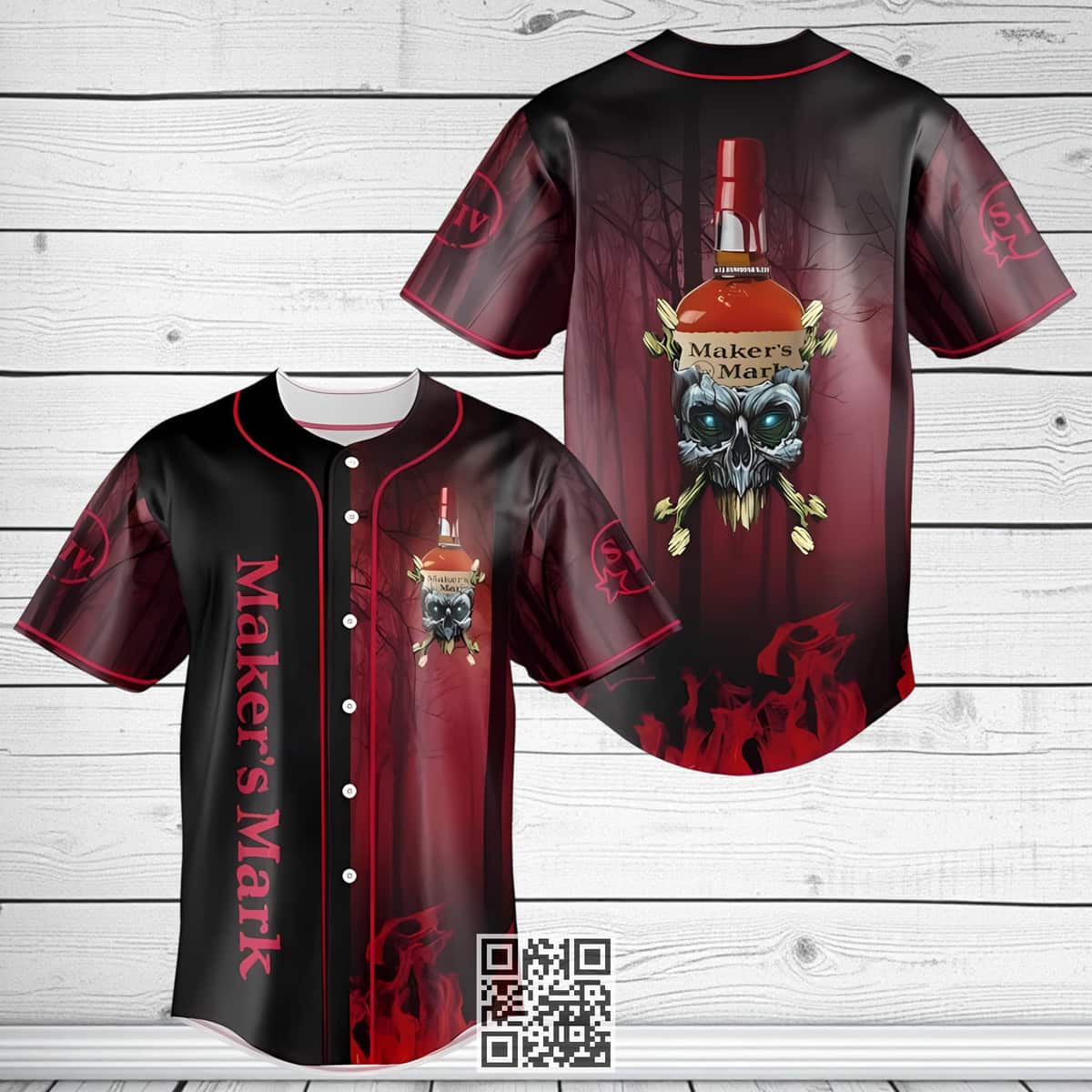 Maker's Mark Skull Baseball Jersey Fire Pattern Gift For Whiskey Lovers Maker's Mark Skull Baseball Jersey Fire Pattern Gift For Whiskey Lovers