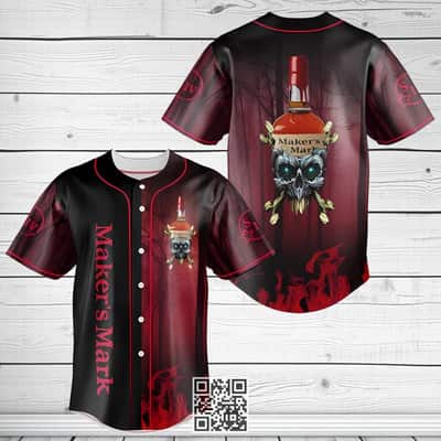 Maker's Mark Skull Baseball Jersey Fire Pattern Gift For Whiskey Lovers Maker's Mark Skull Baseball Jersey Fire Pattern Gift For Whiskey Lovers