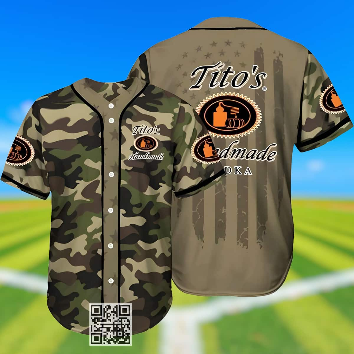 Camouflage Green Brown Tito's Vodka Baseball Jersey Gift For Sporty Husband