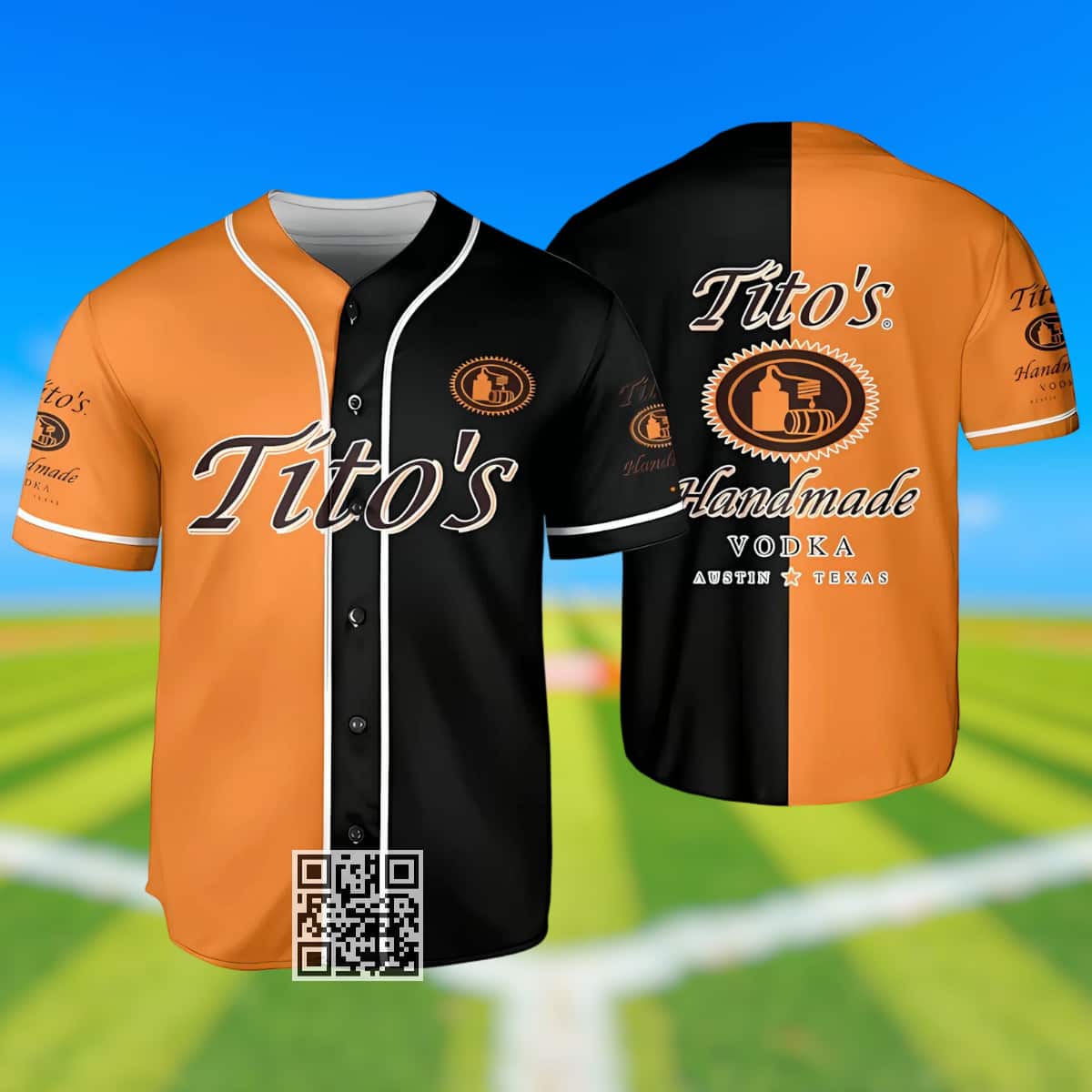 Orange And Black Split Tito's Baseball Jersey Sports Gift For Him Orange And Black Split Tito's Baseball Jersey Sports Gift For Him
