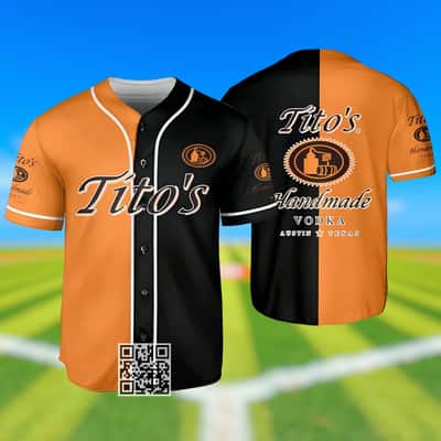 Orange And Black Split Tito's Baseball Jersey Sports Gift For Him Orange And Black Split Tito's Baseball Jersey Sports Gift For Him