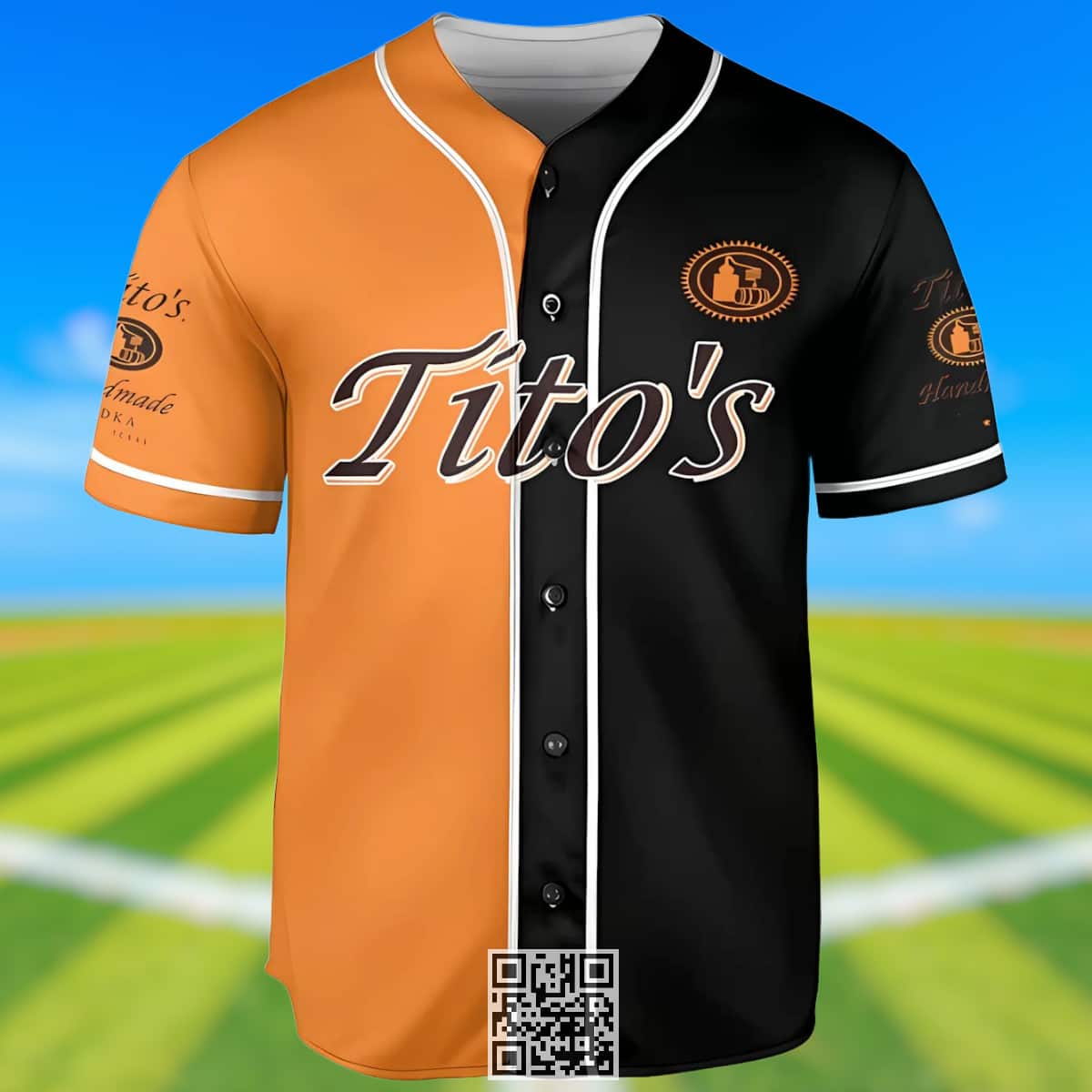 Orange And Black Split Tito's Baseball Jersey Sports Gift For Him Orange And Black Split Tito's Baseball Jersey Sports Gift For Him