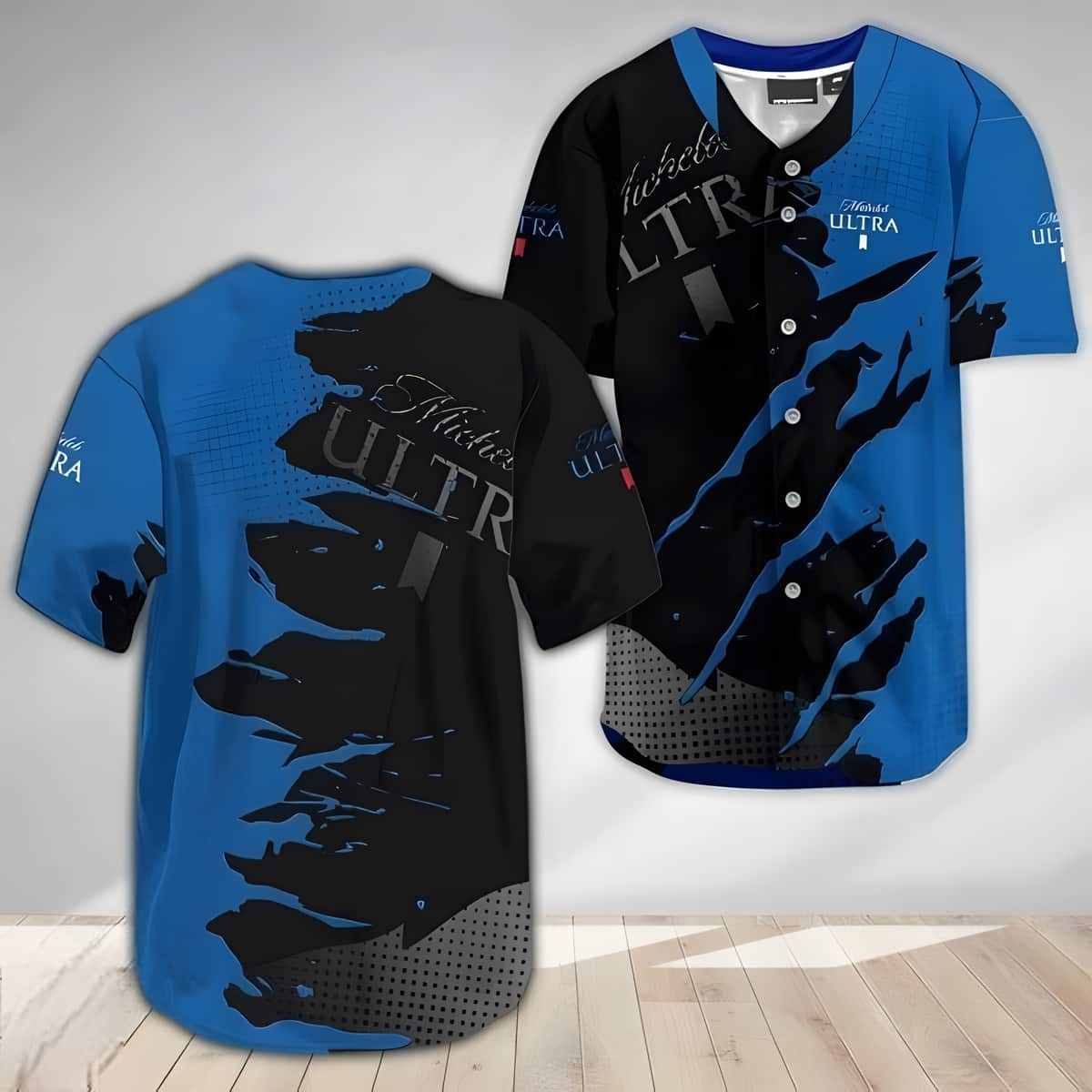 Blue Michelob ULTRA Baseball Jersey Black Metal Crack Pattern Gift For Him