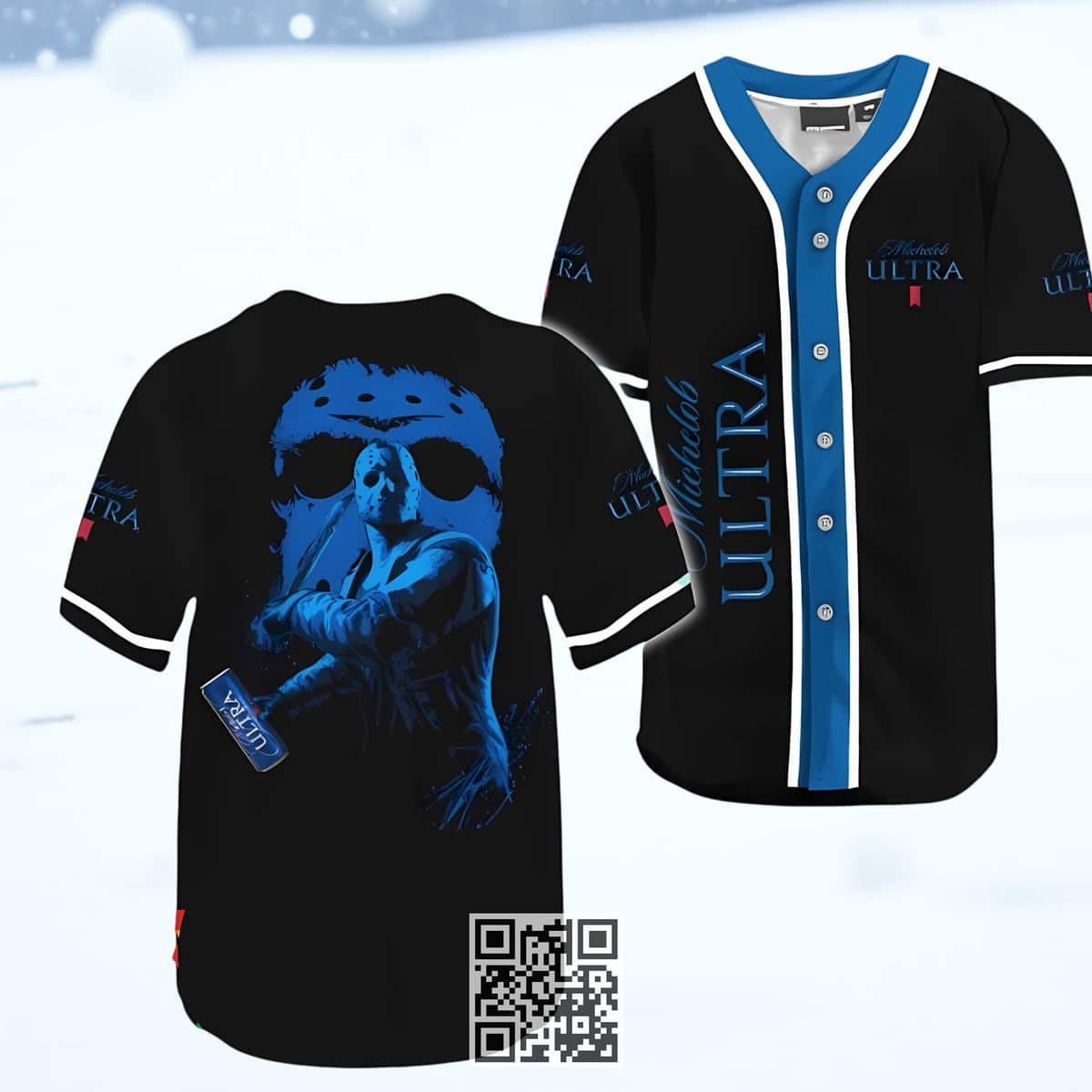 Black Michelob ULTRA Baseball Jersey Jason Voorhees Friday The 13th