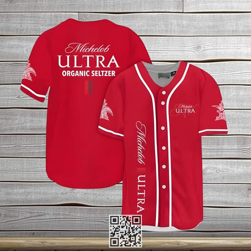 Classic Red Michelob ULTRA Beer Baseball Jersey Organic Seltzer Classic Red Michelob ULTRA Beer Baseball Jersey Organic Seltzer