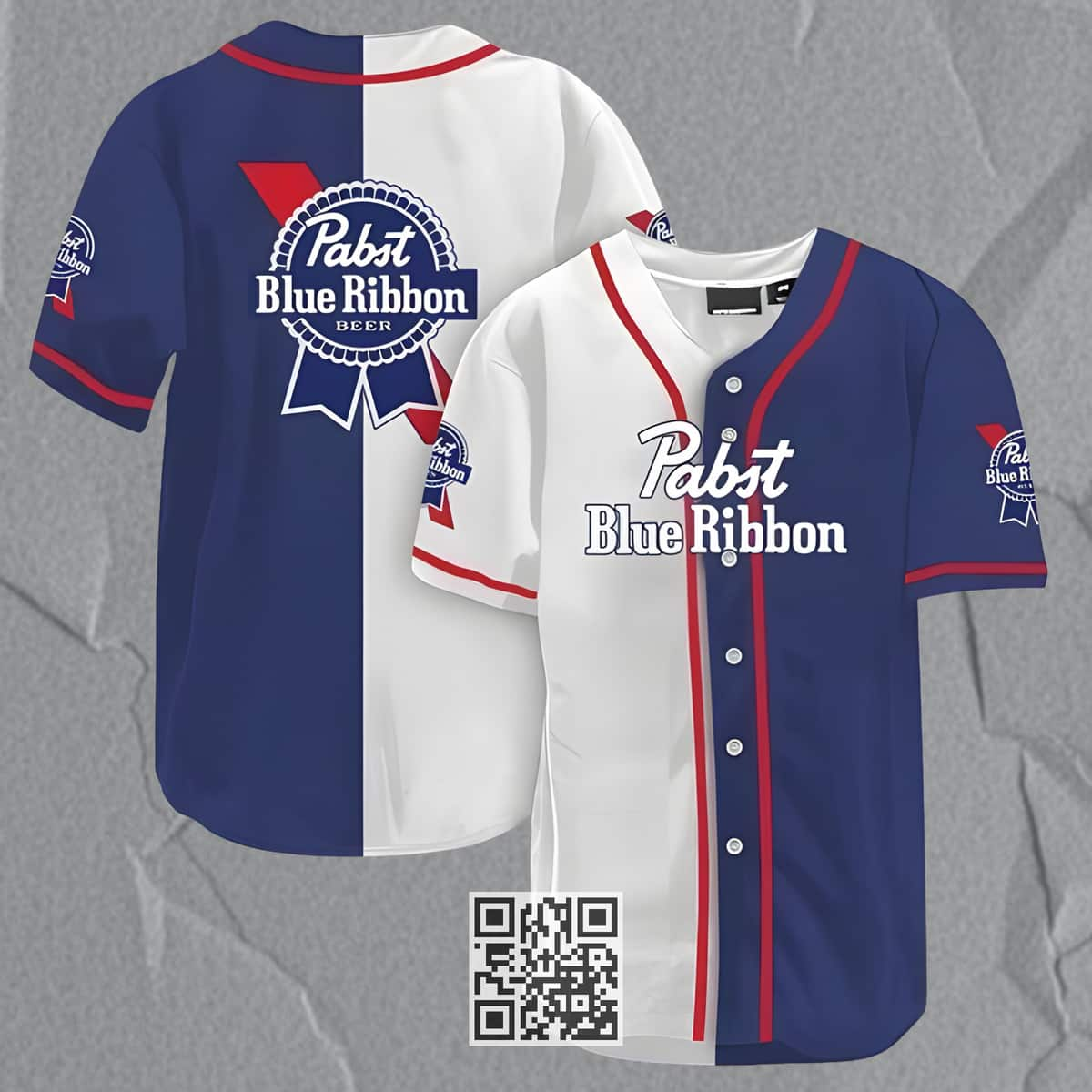 White And Blue Split Pabst Blue Ribbon Baseball Jersey Gift For Beer Lovers