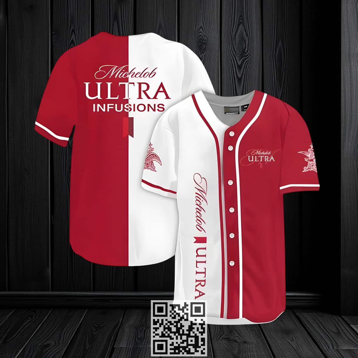 Michelob ULTRA Baseball Jersey Red White Dual Colors Michelob ULTRA Baseball Jersey Red White Dual Colors