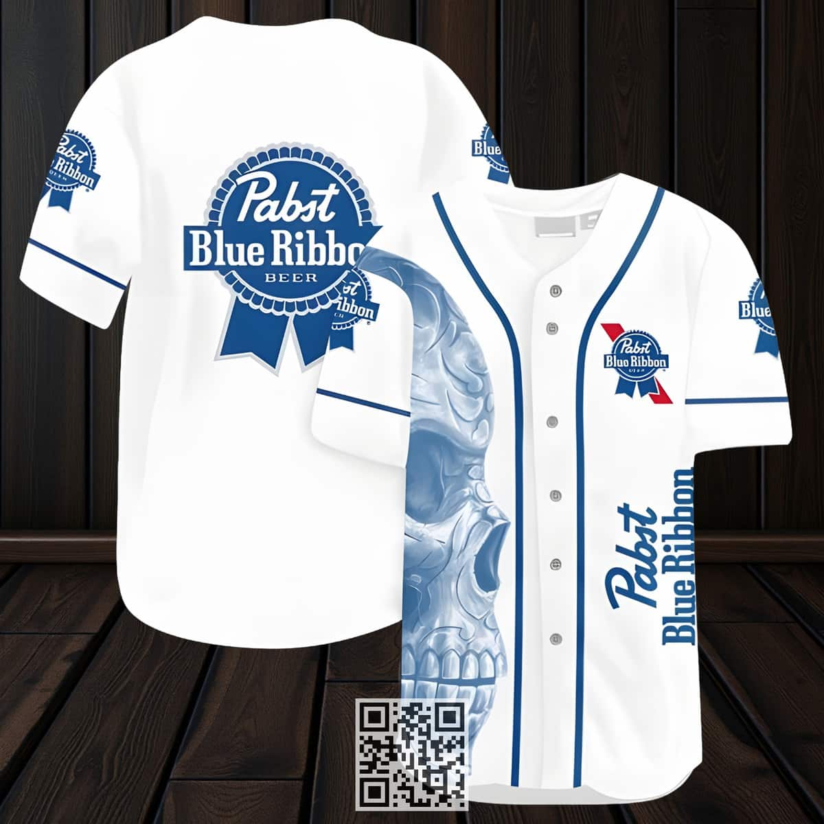 Vintage White Skull Pabst Blue Ribbon Beer Baseball Jersey