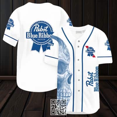 Vintage White Skull Pabst Blue Ribbon Beer Baseball Jersey Vintage White Skull Pabst Blue Ribbon Beer Baseball Jersey