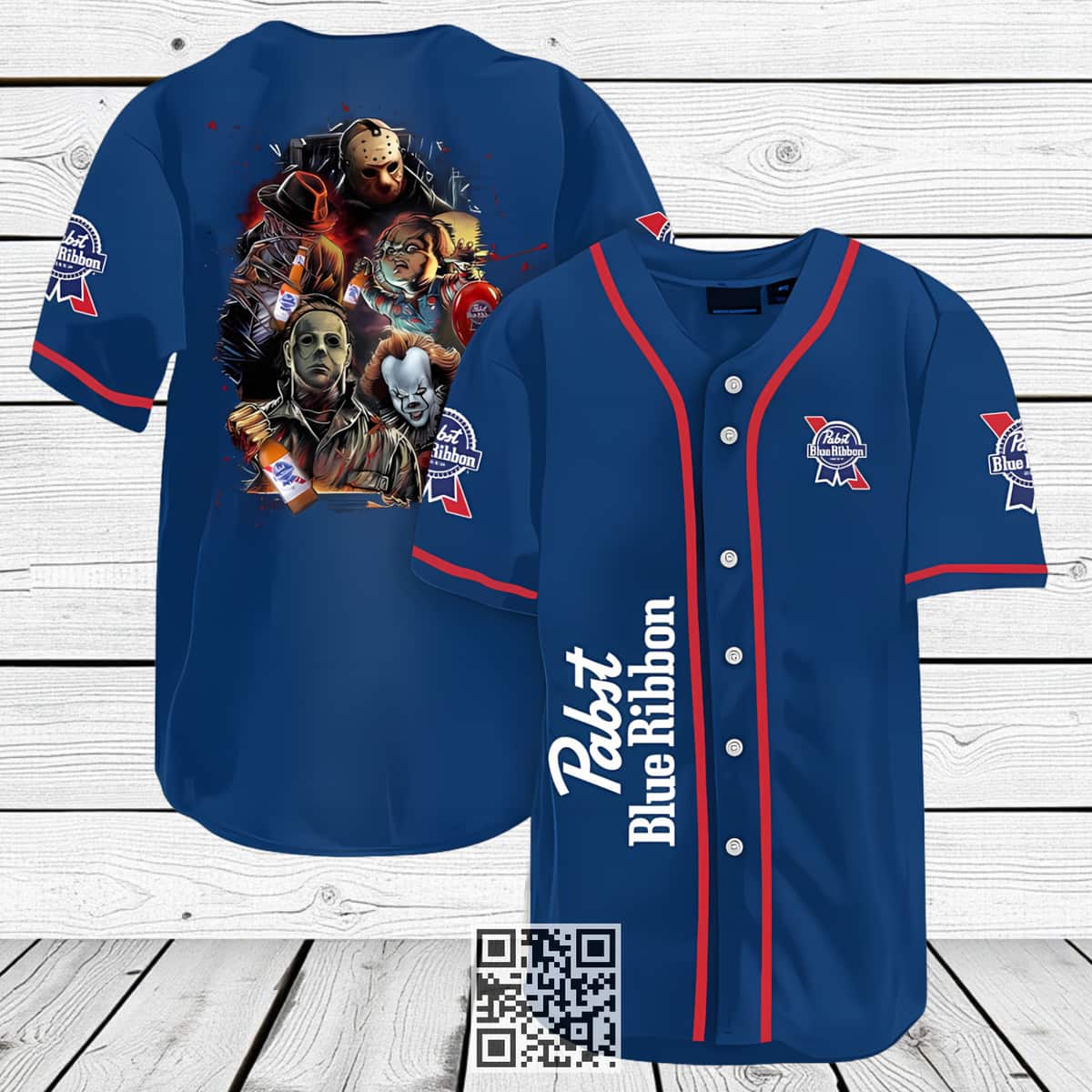 Horror Characters Pabst Blue Ribbon Beer Baseball Jersey Horror Characters Pabst Blue Ribbon Beer Baseball Jersey