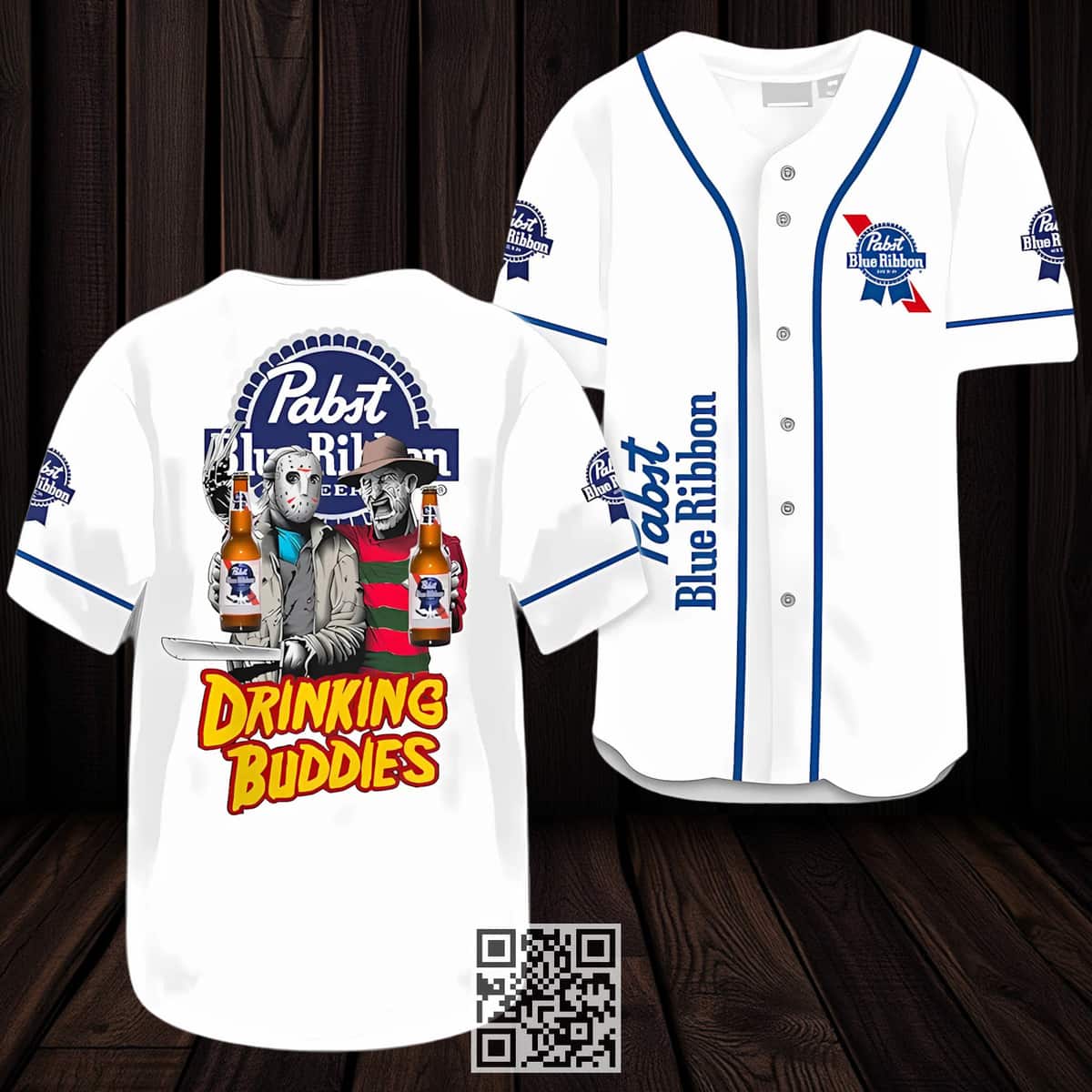 Jason Voorhees And Freddy Krueger Drinking Buddies Pabst Blue Ribbon Beer Baseball Jersey Jason Voorhees And Freddy Krueger Drinking Buddies Pabst Blue Ribbon Beer Baseball Jersey