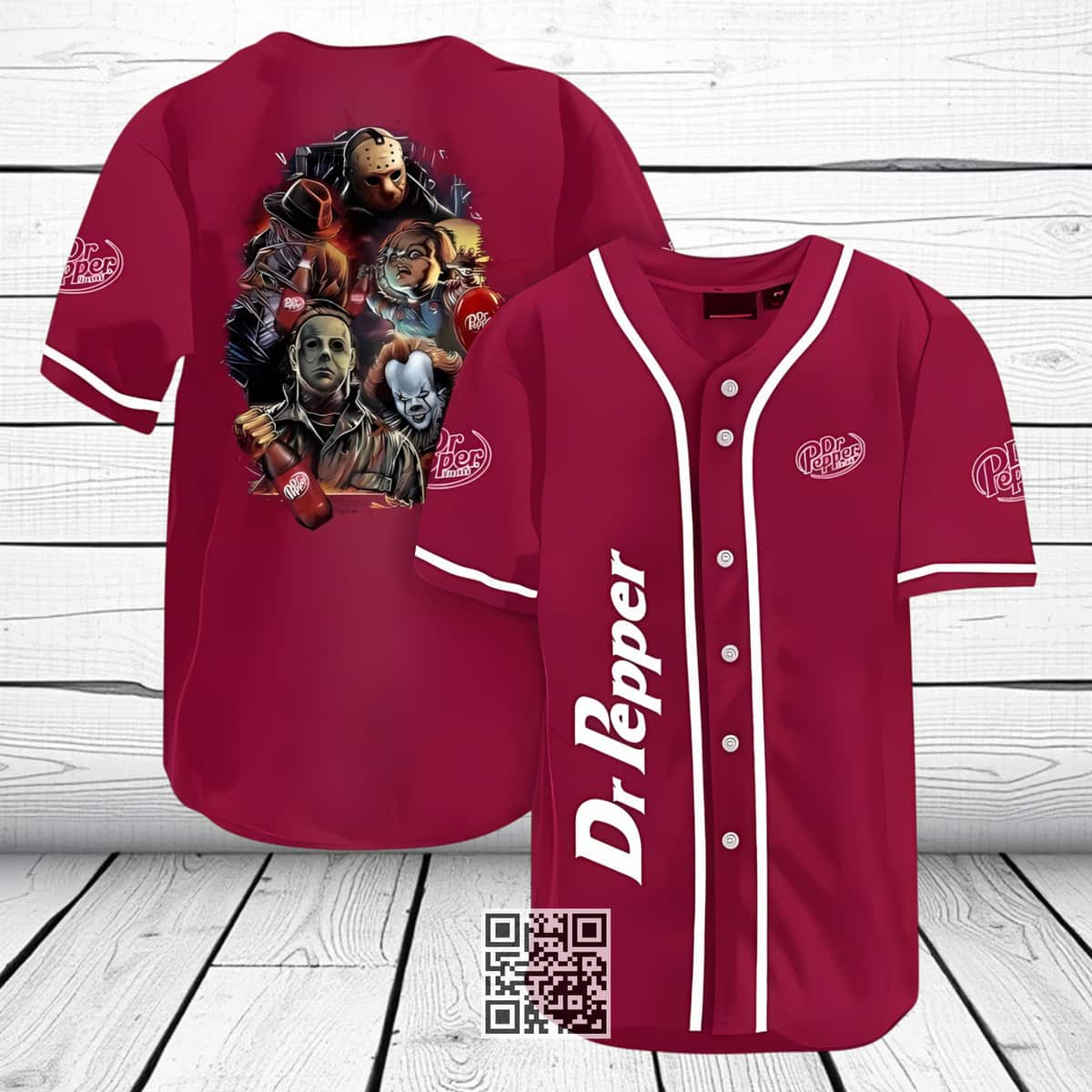Scary Halloween Characters Dr Pepper Beer Baseball Jersey Scary Halloween Characters Dr Pepper Beer Baseball Jersey