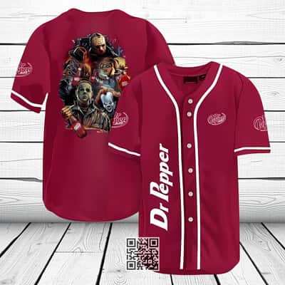 Scary Halloween Characters Dr Pepper Beer Baseball Jersey