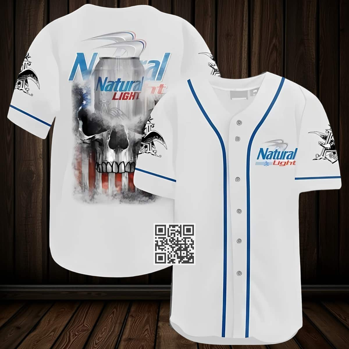 US Black Skull Flag Natural Light Baseball Jersey Beer Lovers Gift